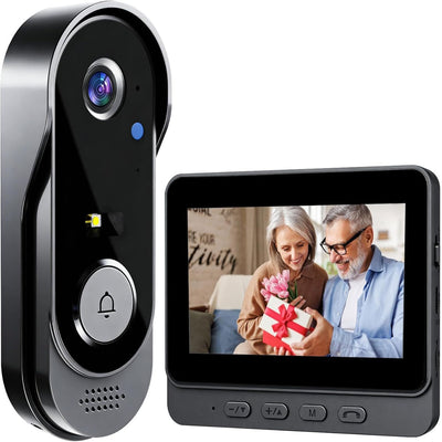 Doorbell Camera Wireless, Video Door Bell Battery with Monitor | No Wifi or No APP Needed for Front Door Home Security, Two-Way Audio, No Subscription Local Storage, Easy Setup