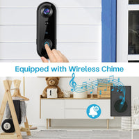 HD Wireless Video Doorbell Camera with Chime, Smart Human Detection, Real-Time Alert, FHD Night Vision, Two-Way Audio, IP65 Waterproof, 2.4Ghz Wifi, SD Card Storage/Cloud Storage