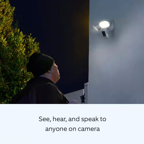 Floodlight Cam Pro - Smart Wired Outdoor Security Camera with 2-LED Lights, 3D Motion Detection, Dual Band Wifi - White