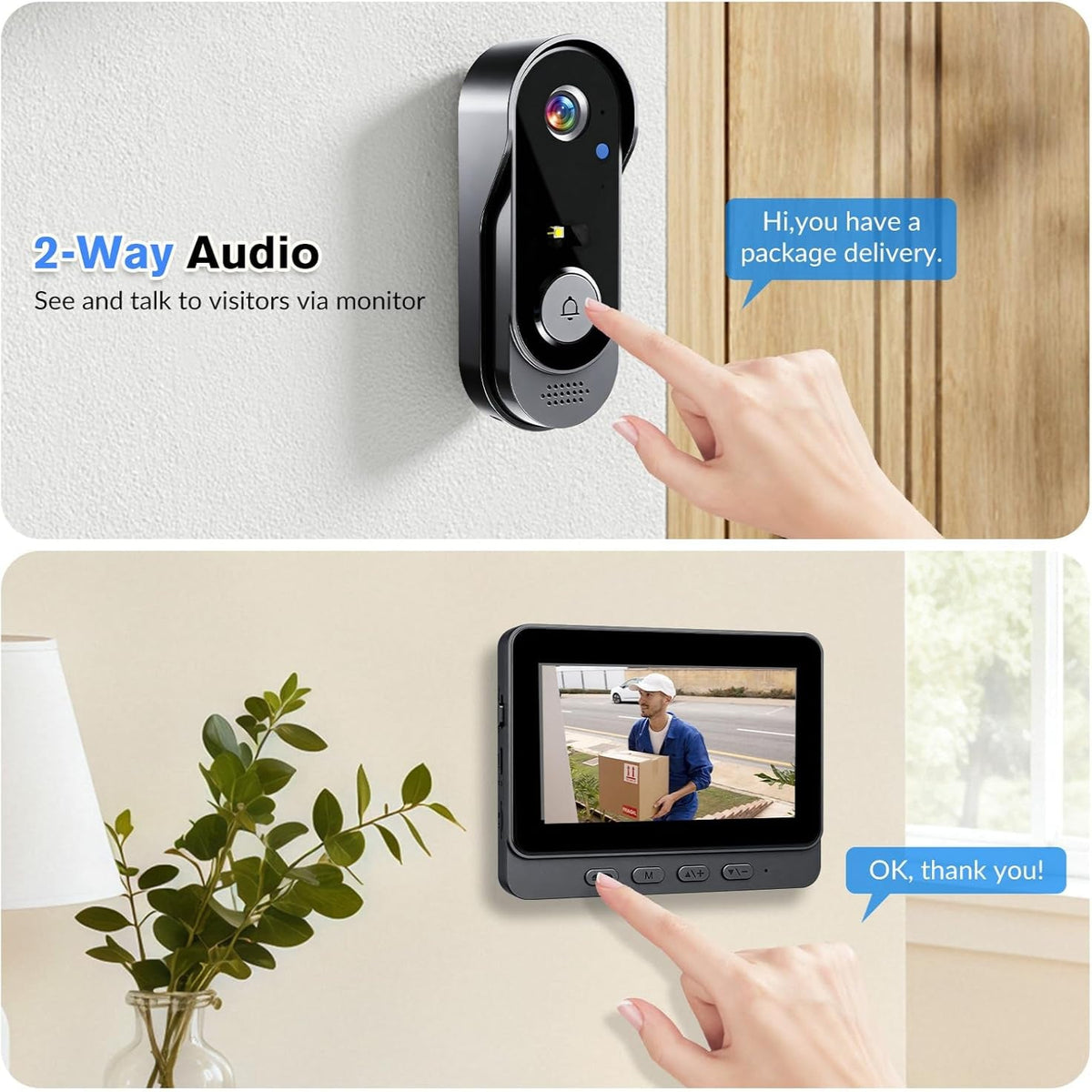 Doorbell Camera Wireless, Video Door Bell Battery with Monitor | No Wifi or No APP Needed for Front Door Home Security, Two-Way Audio, No Subscription Local Storage, Easy Setup