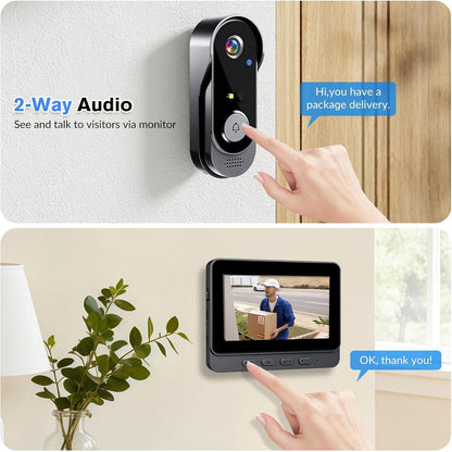 Doorbell Camera Wireless, Video Door Bell Battery with Monitor | No Wifi or No APP Needed for Front Door Home Security, Two-Way Audio, No Subscription Local Storage, Easy Setup