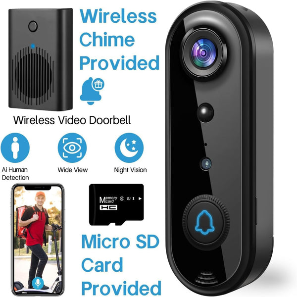 Video Doorbell Camera Built for Front Door Security, 1080P HD Recording, PIR Human Detection, Night Vision