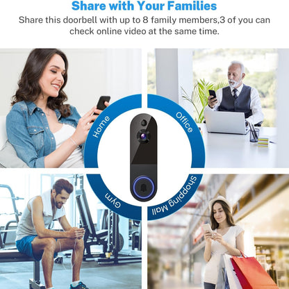 1080P Wireless Video Doorbell Camera, AI Human Detection, 2-Way Talk, Night Vision, Cloud Storage, Indoor Outdoor Dome Surveillance Camera, Battery Powered