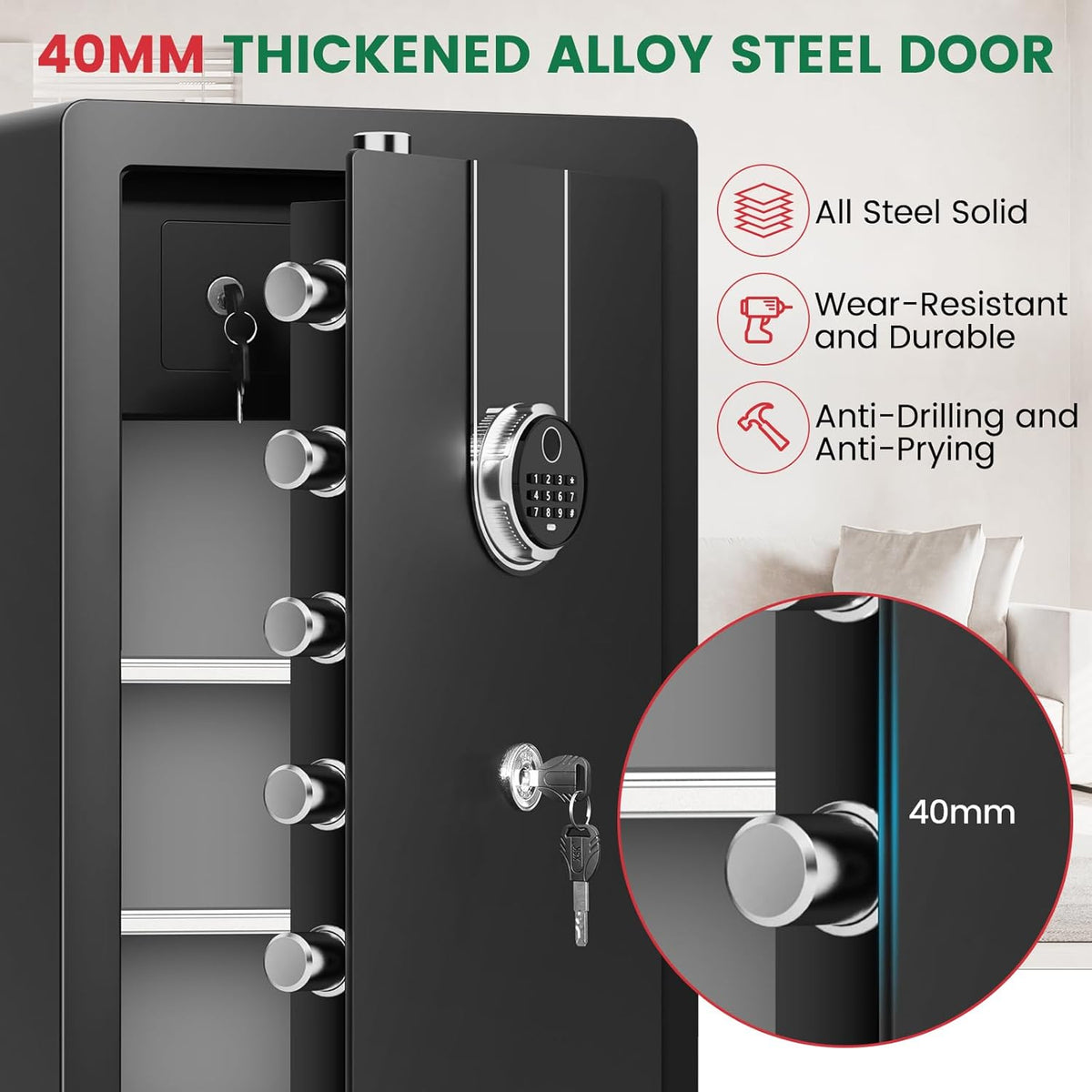 8.5 Cuft Heavy Duty Biometric Safe Box, Home Safes Water Fireproof | Large Document Safety with Bottom Hidden Safe and Dual Alarms, Digital Security Safety Box for Money Jewelry Firearm Medicine