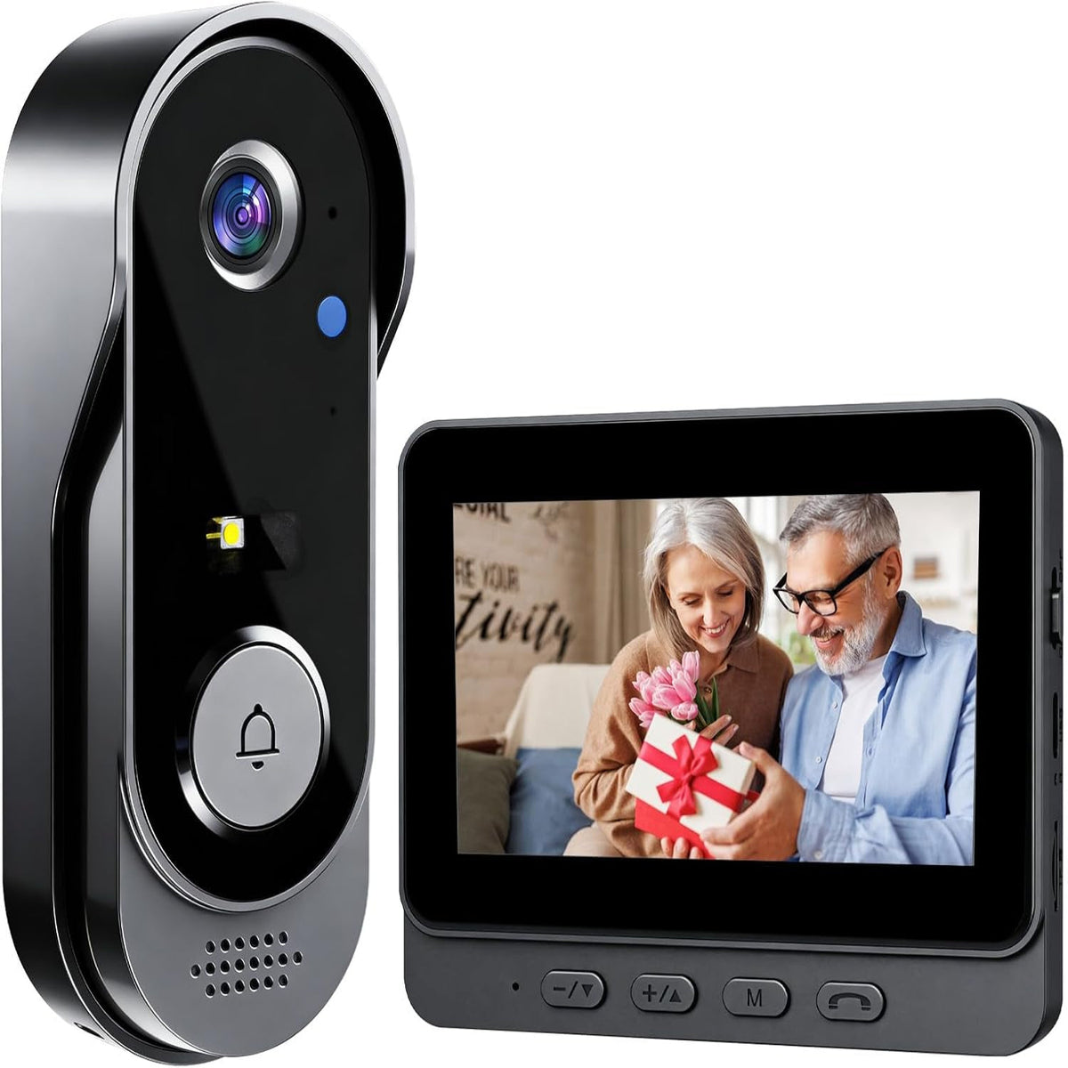Doorbell Camera Wireless, Video Door Bell Battery with Monitor | No Wifi or No APP Needed for Front Door Home Security, Two-Way Audio, No Subscription Local Storage, Easy Setup