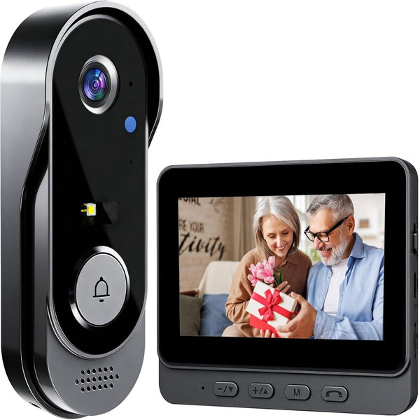 Doorbell Camera Wireless, Video Door Bell Battery with Monitor | No Wifi or No APP Needed for Front Door Home Security, Two-Way Audio, No Subscription Local Storage, Easy Setup