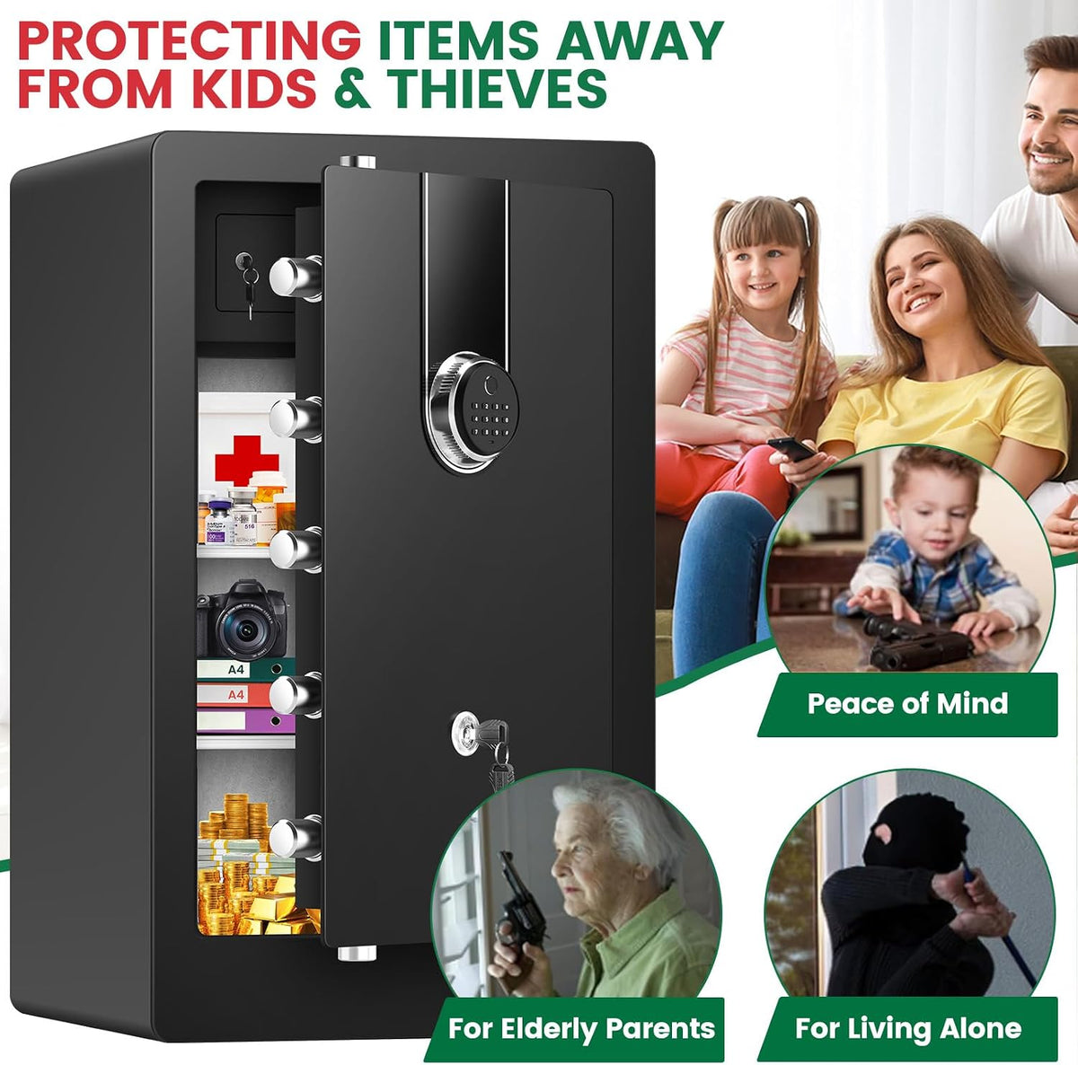 8.5 Cuft Heavy Duty Biometric Safe Box, Home Safes Water Fireproof | Large Document Safety with Bottom Hidden Safe and Dual Alarms, Digital Security Safety Box for Money Jewelry Firearm Medicine