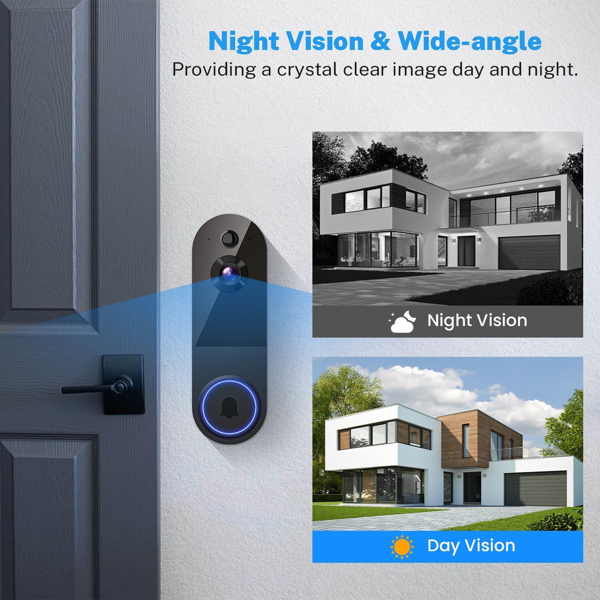 1080P Wireless Video Doorbell Camera, AI Human Detection, 2-Way Talk, Night Vision, Cloud Storage, Indoor Outdoor Dome Surveillance Camera, Battery Powered