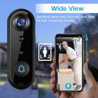 HD Wireless Video Doorbell Camera with Chime, Smart Human Detection, Real-Time Alert, FHD Night Vision, Two-Way Audio, IP65 Waterproof, 2.4Ghz Wifi, SD Card Storage/Cloud Storage