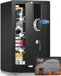 5.5 Cuft Large Biometric Safe for Home, Heavy Duty Safe Box | with Fingerprint & Keypad Dual-Alarm System and 3 Movable Shelves , Large Document Safes for Money Jewelry