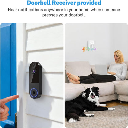 1080P Wireless Video Doorbell Camera, AI Human Detection, 2-Way Talk, Night Vision, Cloud Storage, Indoor Outdoor Dome Surveillance Camera, Battery Powered