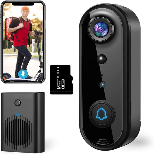 HD Wireless Video Doorbell Camera with Chime, Smart Human Detection, Real-Time Alert, FHD Night Vision, Two-Way Audio, IP65 Waterproof, 2.4Ghz Wifi, SD Card Storage/Cloud Storage