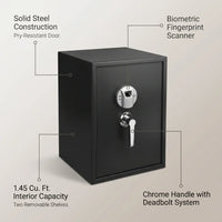1.45 Cu. Ft. Large Safe with Biometric Lock, Black Matte — infographic