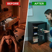 Biometric Safe Built for Secure Storage, 1.45 Cu Ft Capacity, 120 Fingerprint Memory, Steel Construction — Before & After