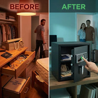 Biometric Safe Built for Secure Storage, 1.45 Cu Ft Capacity, 120 Fingerprint Memory, Steel Construction — Before & After