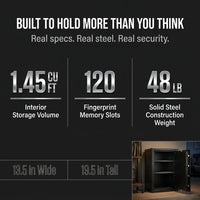 Biometric Safe Designed for Secure Storage, 1.45 Cu Ft Capacity, 120 Fingerprint Memory, Steel Construction — Results & Stats